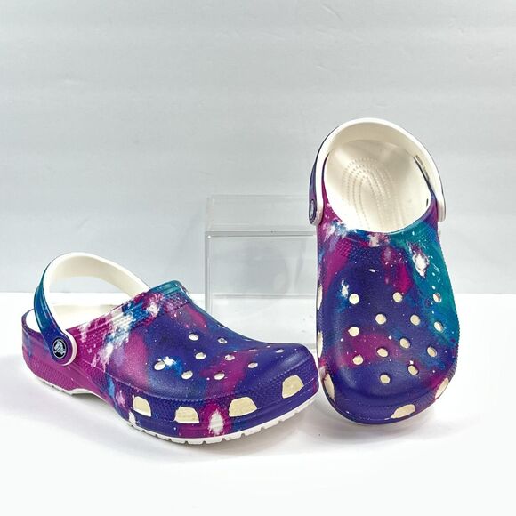 Crocs Classic Clog Galaxy Tie Dye Womens 8 Purple Blue Pink White Slip On Shoes - Picture 1 of 11